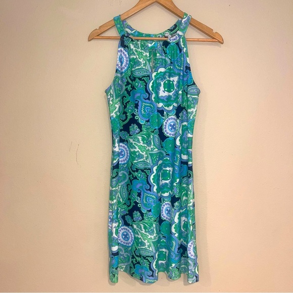 Jude Connally Sleeveless Shift Dress Blue Green Paisley Print Small - Picture 1 of 7